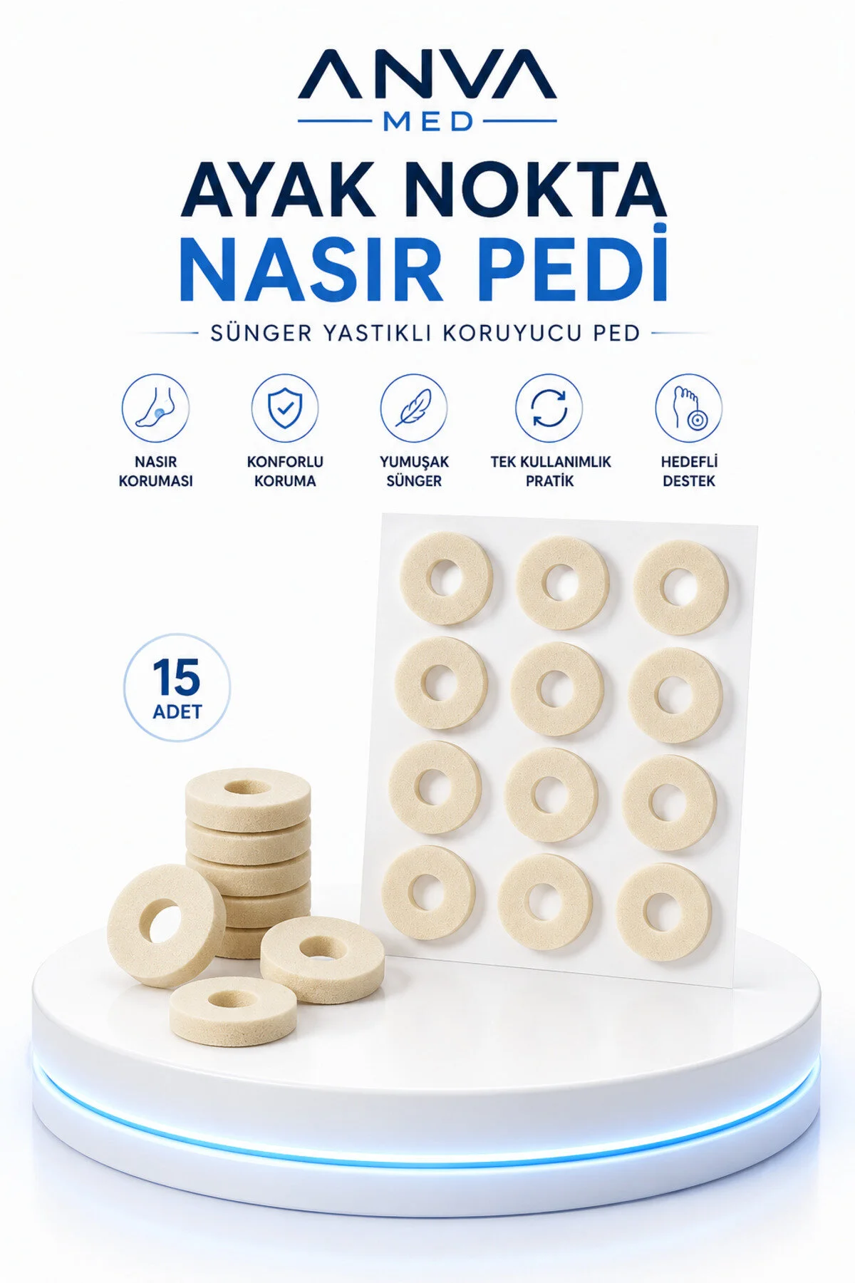 Ayak Nokta Nasır Pedi – Sünger Yastıklı Koruyucu Ped (15 Adet)