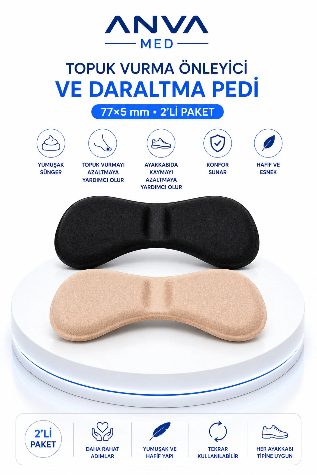 Ayakkabı Topuk Vurma Önleyici ve Daraltma Pedi 77x5 mm (2'li)