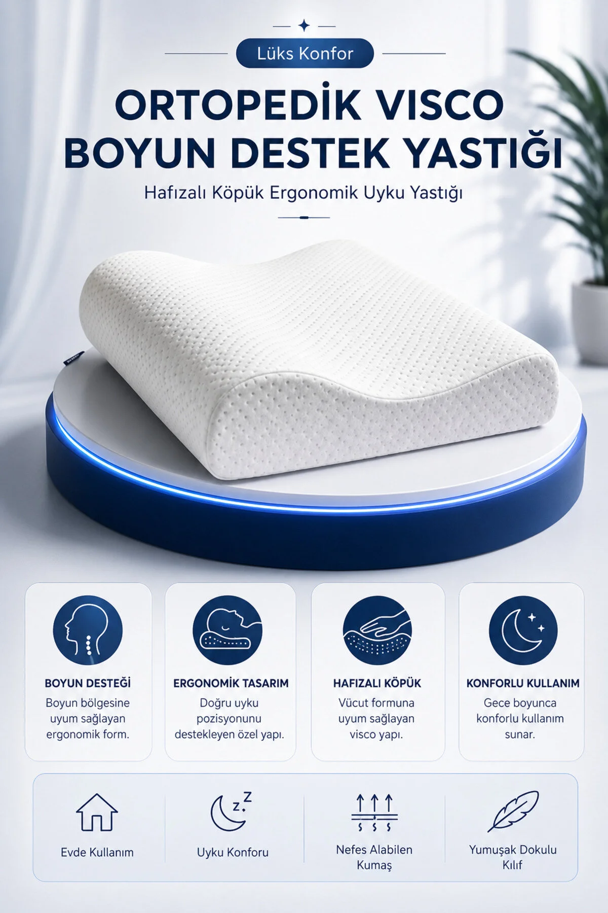 Ortopedik Visco Boyun Destek Yastığı Hafızalı Köpük Ergonomik Uyku Yastığı Lüks Konfor