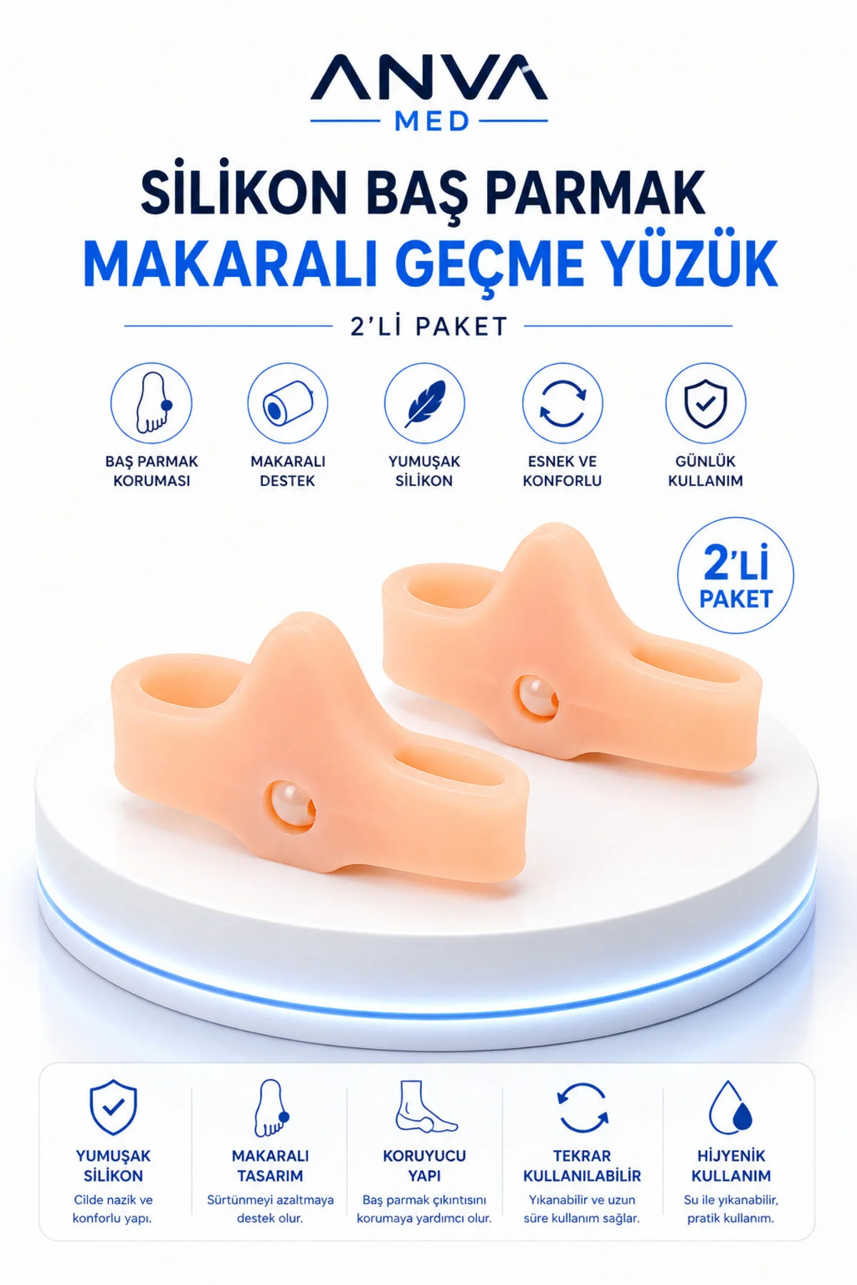 Silikon Baş Parmak Makaralı Geçme Yüzük (2'li)