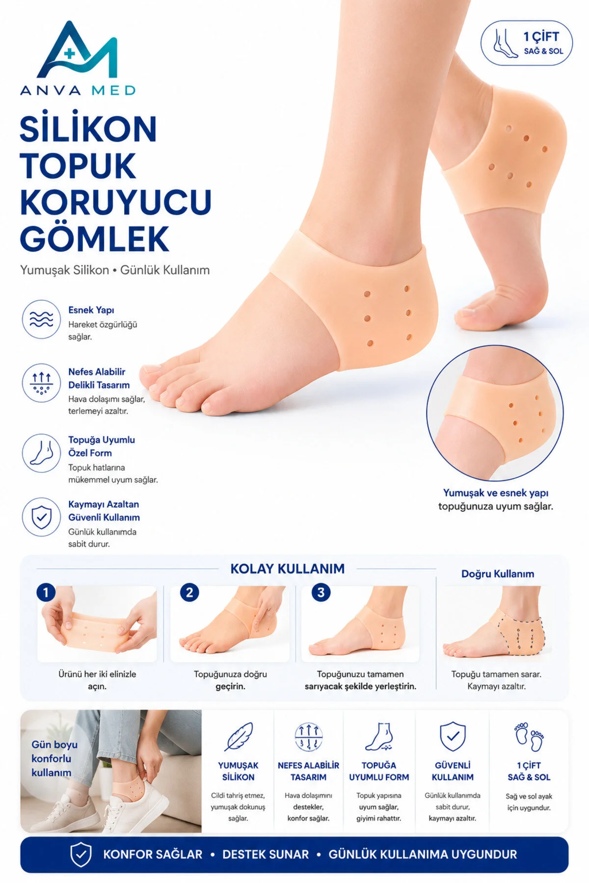 Silikon Topuk Koruyucu Gömlek Ten Rengi 55 gr (1 Çift)