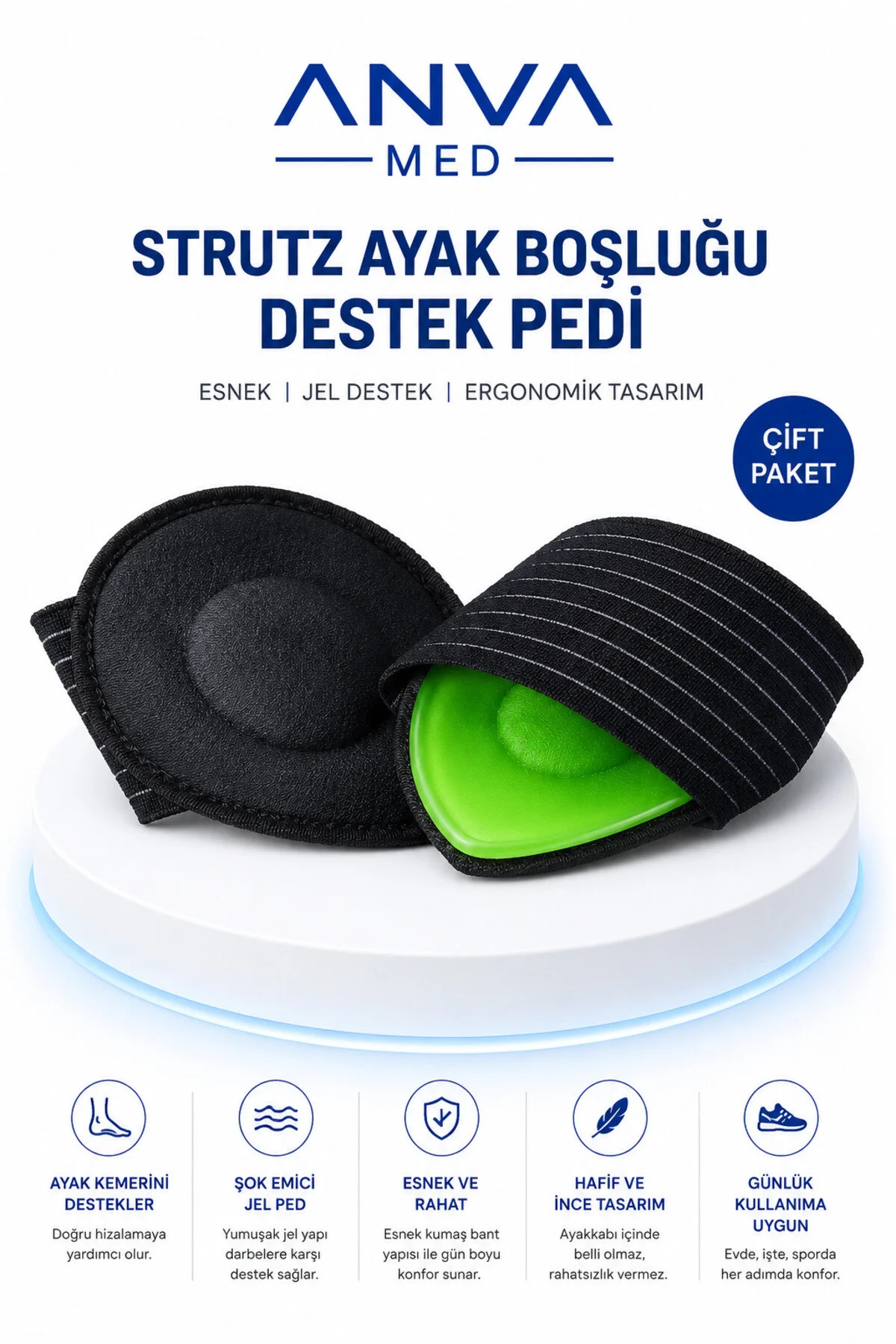 Strutz Ayak Boşluğu Destek Pedi Esnek Ayak Ark Desteği (1 Çift)
